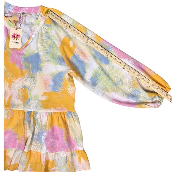 Entro Blouse Womens Multi Pastel Tiered A-Line Peplum Summer Lagenlook Y2K Large - Picture 5 of 8